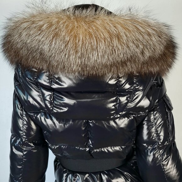 Women's winter warm Black Puffer Jacket with Fur Trim - Picture 15 of 17